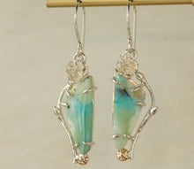 Load image into Gallery viewer, Opalized Wood Earrings in Gold and Silver