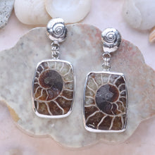 Load image into Gallery viewer, Fossilized Ammonite Earrings in Sterling Silver