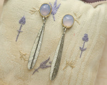 Load image into Gallery viewer, Chalcedony Leaf Dangle Earrings in Gold and Silver
