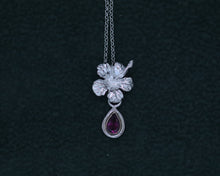 Load image into Gallery viewer, Garnet Hibiscus Pendant in gold and Sterling Silver
