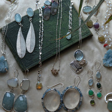 Load image into Gallery viewer, Aquamarine Leaf Drop Statement Earrings
