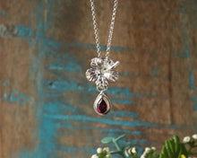 Load image into Gallery viewer, Garnet Hibiscus Pendant in gold and Sterling Silver
