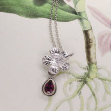 Load image into Gallery viewer, Garnet Hibiscus Pendant in gold and Sterling Silver
