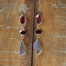 Load image into Gallery viewer, Sterling Silver and Gold Garnet and Opal Statement Earrings
