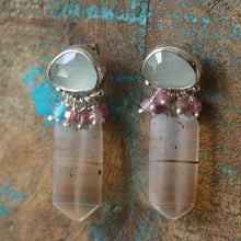 Load image into Gallery viewer, Aquamarine Agate Fringe Earrings
