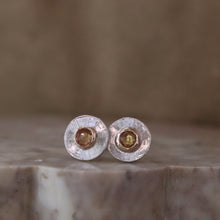 Load image into Gallery viewer, Mini Sapphire Soleil Stud Earrings in Gold and Silver

