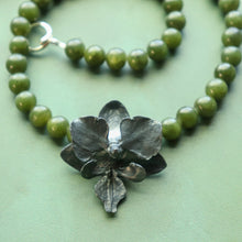 Load image into Gallery viewer, Jade Beaded Orchid Necklace in Sterling Silver
