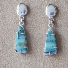 Load image into Gallery viewer, Opalized Wood Cobble Stone Earrings in Sterling Silver
