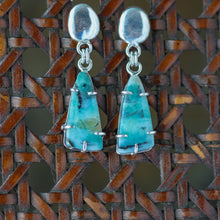 Load image into Gallery viewer, Opalized Wood Cobble Stone Earrings in Sterling Silver
