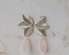 Load image into Gallery viewer, Rose Quartz Foliage Dangle Earrings in Sterling Silver
