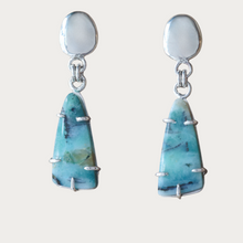 Load image into Gallery viewer, Opalized Wood Cobble Stone Earrings in Sterling Silver
