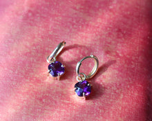 Load image into Gallery viewer, Amethyst Hoop Earrings in Gold
