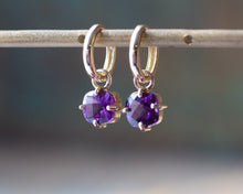 Load image into Gallery viewer, Amethyst Hoop Earrings in Gold
