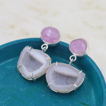 Load image into Gallery viewer, Sterling Silver Kunzite Druzy Stud Earrings
