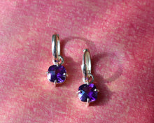 Load image into Gallery viewer, Amethyst Hoop Earrings in Gold
