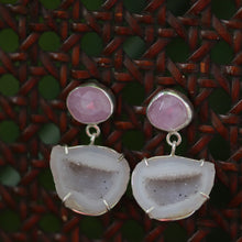 Load image into Gallery viewer, Sterling Silver Kunzite Druzy Stud Earrings
